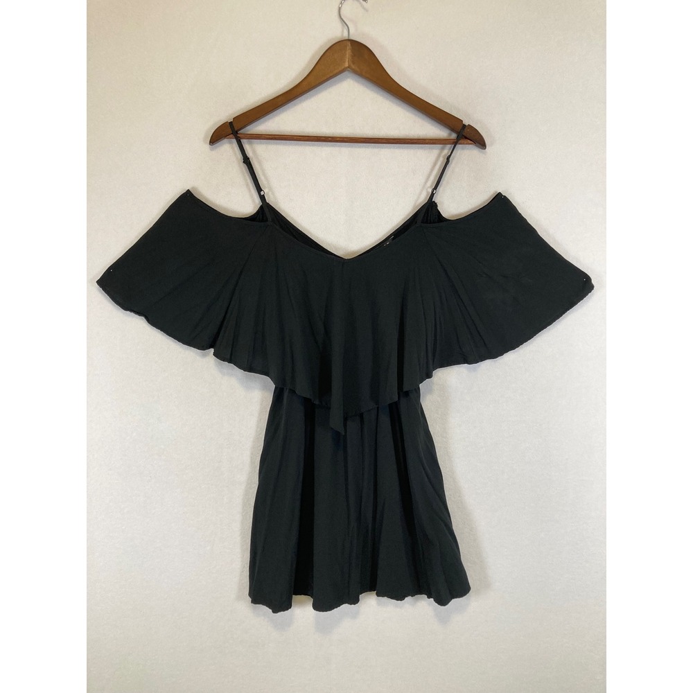 Boho Romantic Express Womens XS Black Off Shoulder Ruffle Rayon Mini Dress